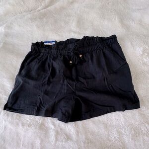 NWT Women’s Linen Shorts, Black Drawstring,L